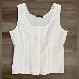 Brandy Melville White Button Up Tank Top OS